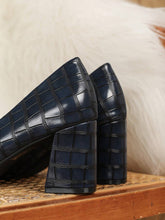 Plus Size Women's High Heel Pointed Toe Pumps, Chunky Heel Fashion Casual Shoes, Blue